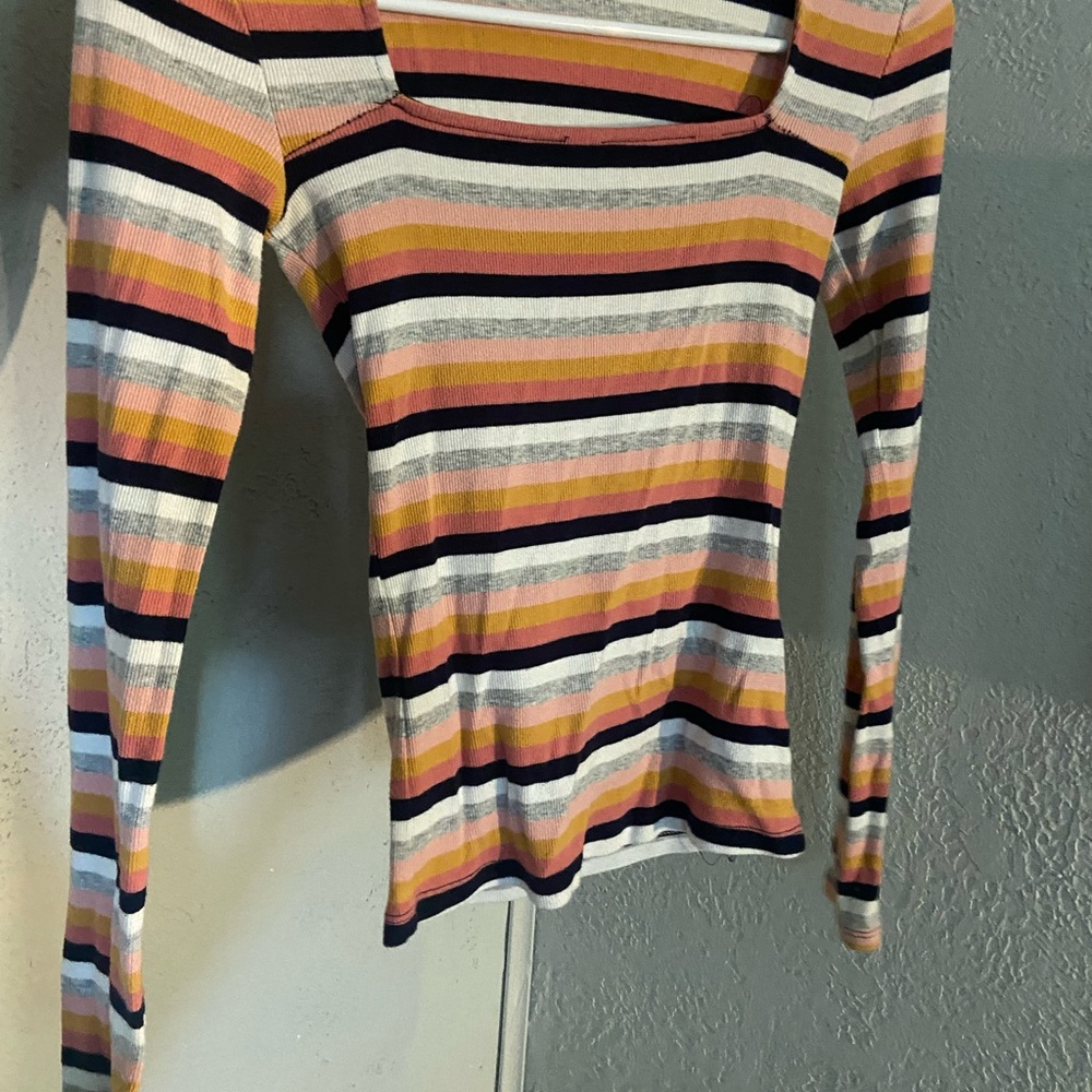 Aeropostale Black and White Fitted Ribbed Long Sleeve Blouse
